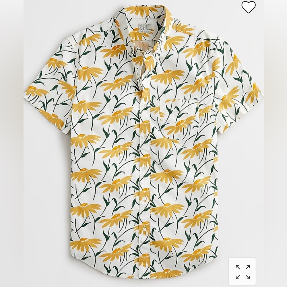 Short-sleeve stretch Secret Wash cotton poplin shirt in daisy print
